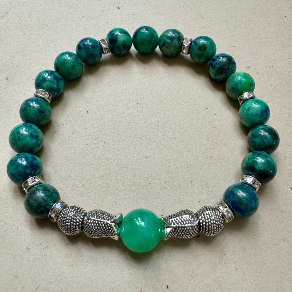 Natural OOAK Chrysocolla Azurite Energy Stretch  Bracelet